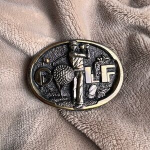 VINTAGE 'Golf' Gold-Toned Heavy Metal Large Western Style Belt Buckle | USA